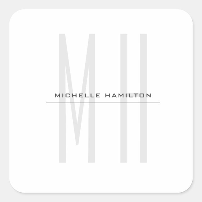 Modern Monogram Professional Plain Minimalist Square Sticker (Front)