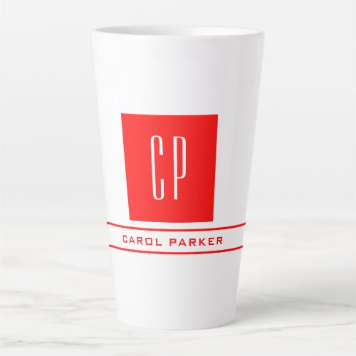 Modern Monogram Professional Plain Name Red White Latte Mug