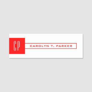 Modern Monogram Professional Plain Name Red White Name Tag
