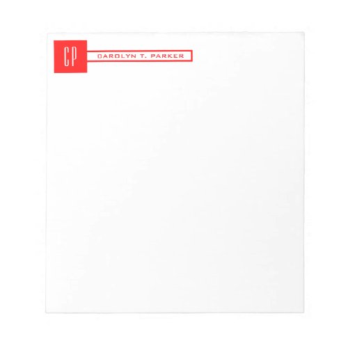 Modern Monogram Professional Plain Name Red White Notepad