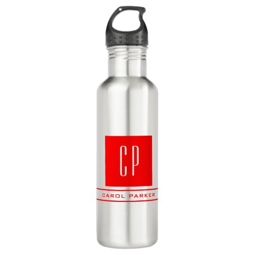 Modern Monogram Professional Plain Name Red White Stainless Steel Water Bottle