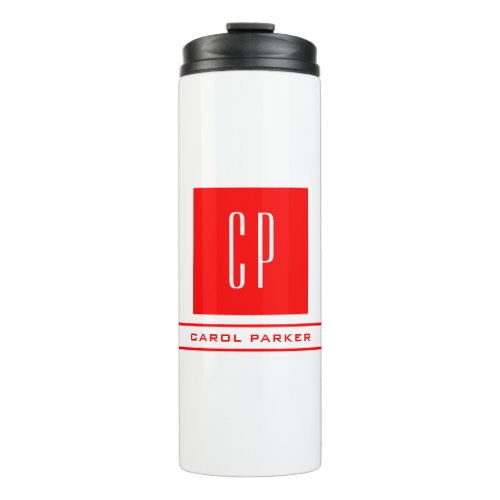 Modern Monogram Professional Plain Name Red White Thermal Tumbler