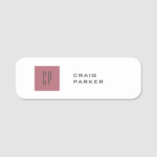 Modern Monogram Professional Plain Rose Gold White Name Tag