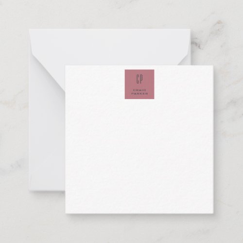 Modern Monogram Professional Plain Rose Gold White Note Card