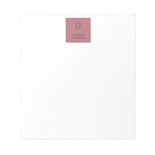 Modern Monogram Professional Plain Rose Gold White Notepad