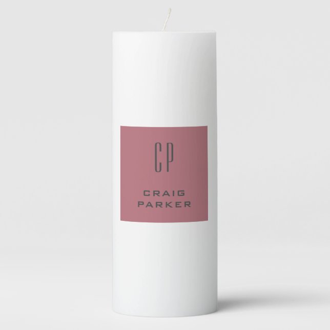 Modern Monogram Professional Plain Rose Gold White Pillar Candle (Front)