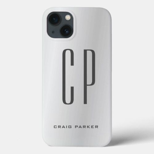 Modern Monogram Professional Plain Silver Grey iPhone 13 Case
