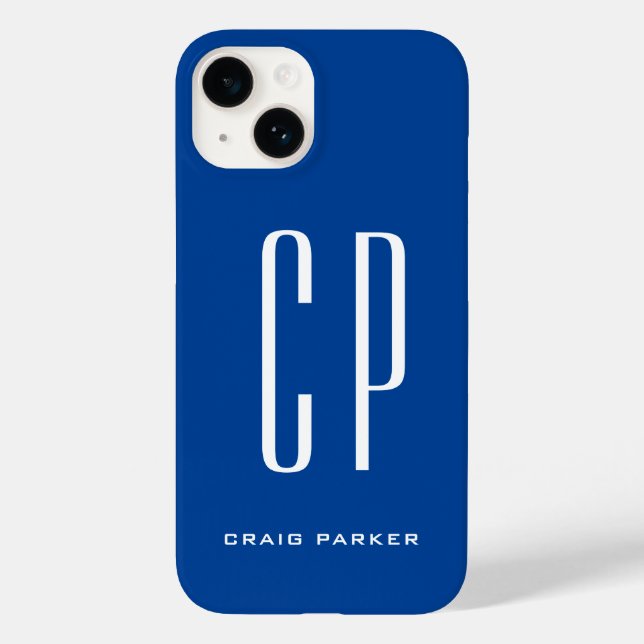 Modern Monogram Professional Plain Simple Blue Case-Mate iPhone Case (Back)