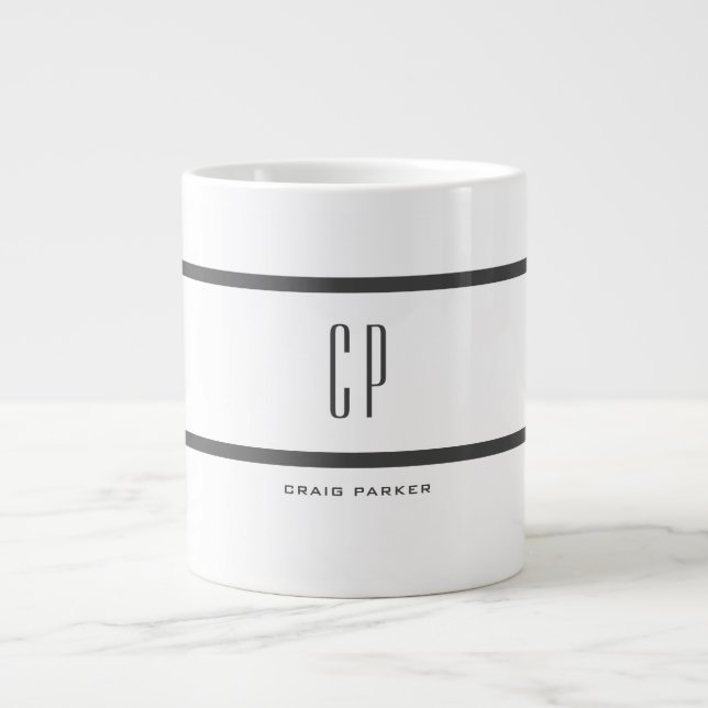 Modern Monogram Professional Plain Simple Minimal Giant Coffee Mug (Front)