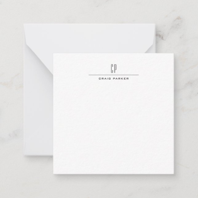 Modern Monogram Professional Plain Simple Minimal Note Card (Front)