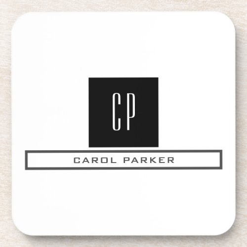 Modern Monogram Professional Plain Simple Name Beverage Coaster