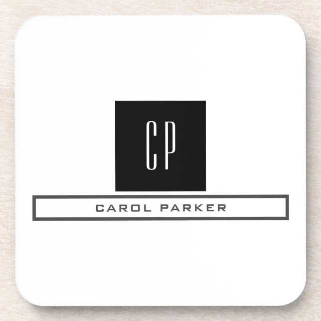 Modern Monogram Professional Plain Simple Name Beverage Coaster (Front)