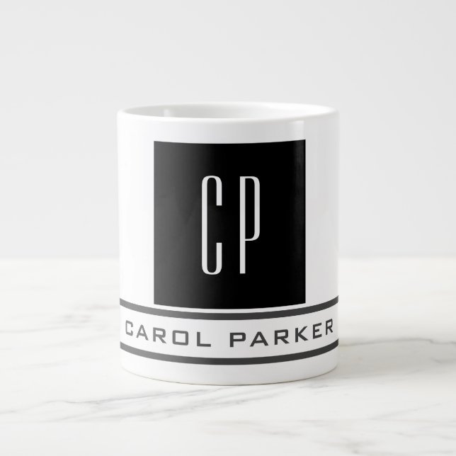 Modern Monogram Professional Plain Simple Name Giant Coffee Mug (Front)