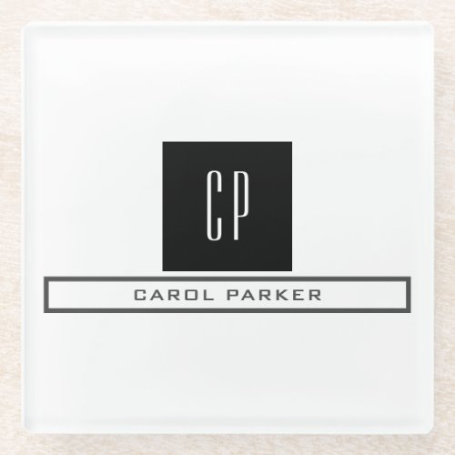 Modern Monogram Professional Plain Simple Name Glass Coaster