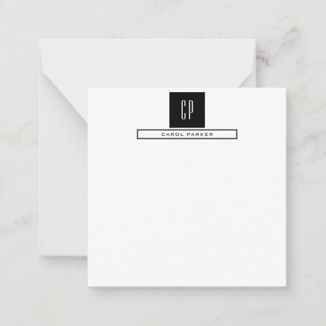 Modern Monogram Professional Plain Simple Name Note Card (Front)