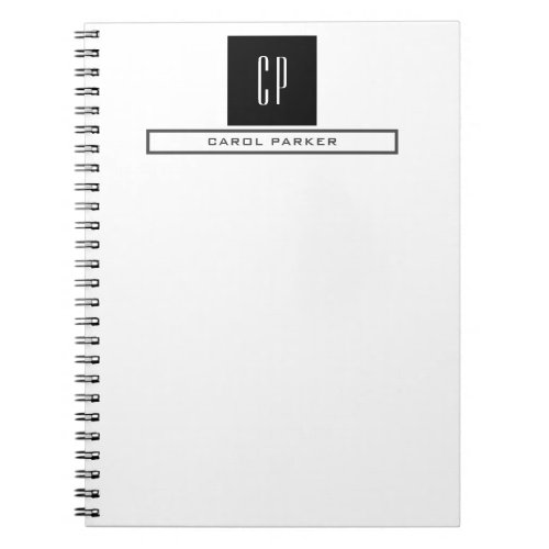 Modern Monogram Professional Plain Simple Name Notebook