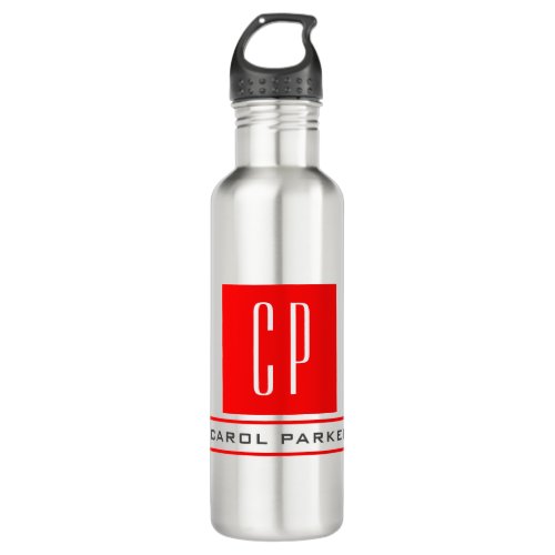 Modern Monogram Professional Plain Simple Name Stainless Steel Water Bottle