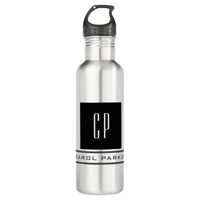 Modern Monogram Professional Plain Simple Name Stainless Steel Water Bottle (Front)