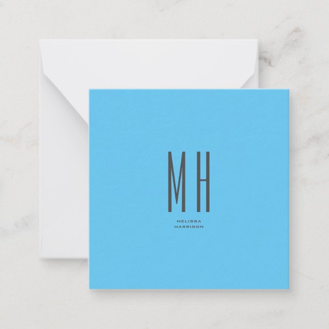 Modern Monogram Professional Plain Simple Sky Blue Note Card (Front)