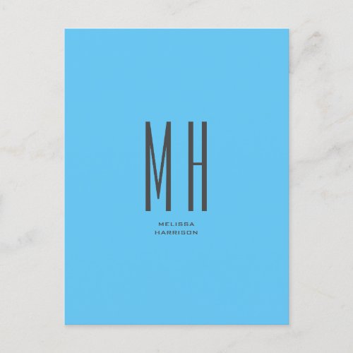 Modern Monogram Professional Plain Simple Sky Blue Postcard