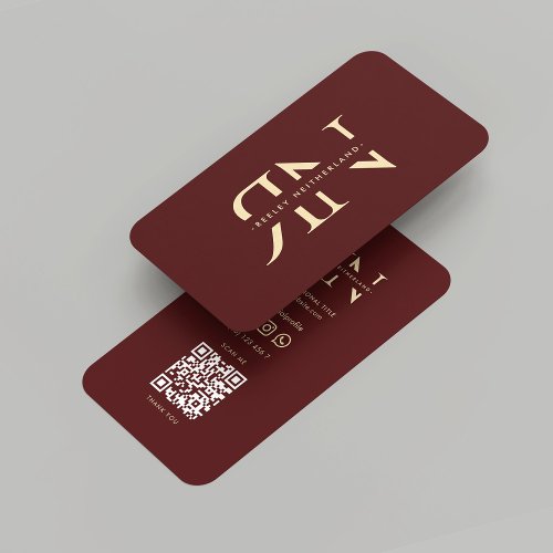 Modern Monogram Professional Red Maroon Gold Business Card