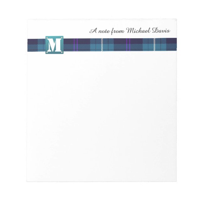 Modern Monogram Professional Script Name Tartan Notepad (Front)