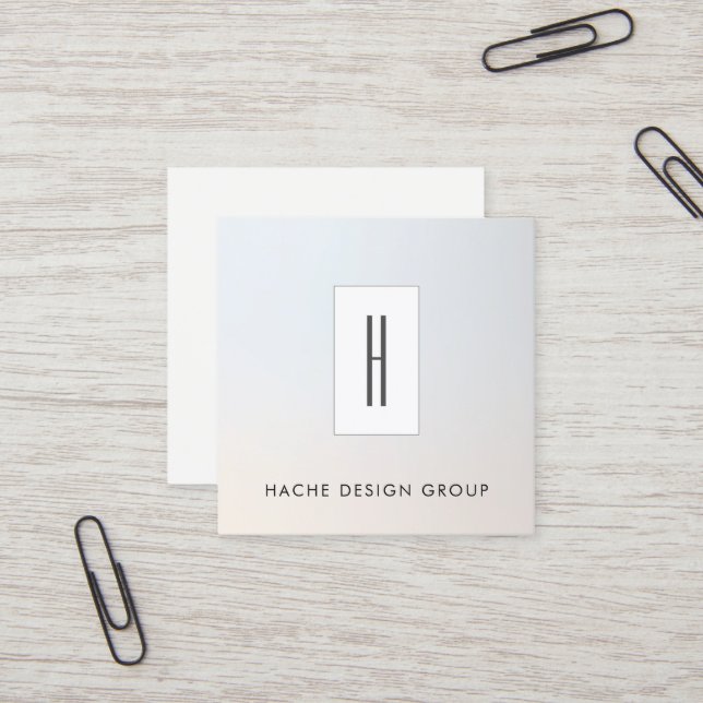 Modern Monogram, Professional Silver Gray Square Business Card (Front/Back In Situ)