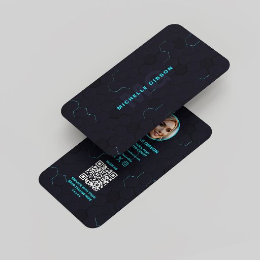 Customizable Modern Monogram Professional Tech Dark Neon Blue Business Card
