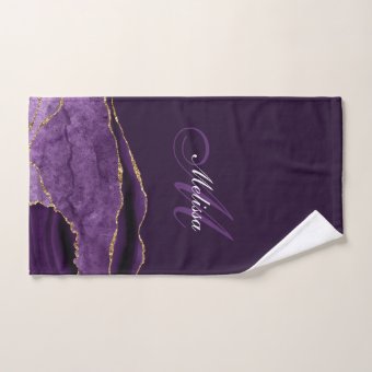 modern monogram purple and gold agate bath towel set | Zazzle