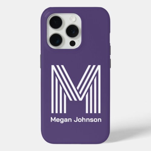 Modern Monogram Purple iPhone 15 Pro Case