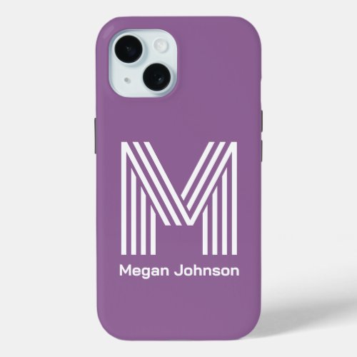 Modern Monogram Purple iPhone 15 Case