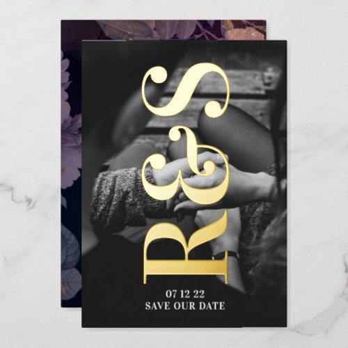 Modern Monogram Purple Fall Wedding Foil Invitation