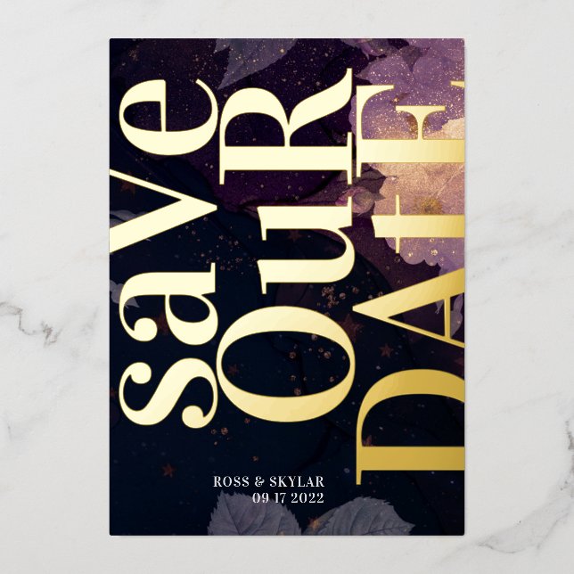 Modern Monogram Purple Fall Wedding Foil Invitation (Front)