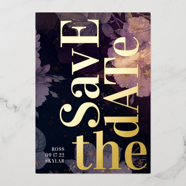 Modern Monogram Purple Fall Wedding Foil Invitation (Front)