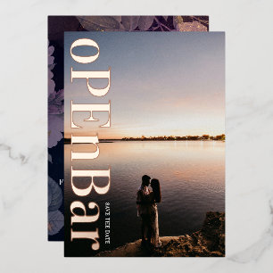 Modern Monogram Purple Fall Wedding Foil Invitation