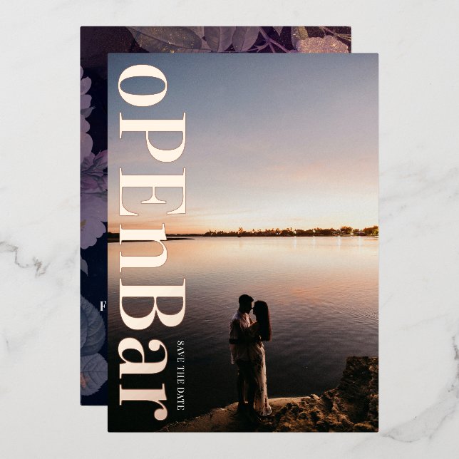 Modern Monogram Purple Fall Wedding Foil Invitation (Front/Back)