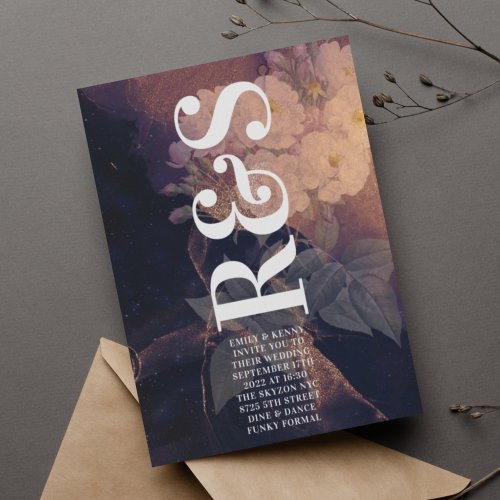 Modern Monogram Purple Fall Wedding Invitation