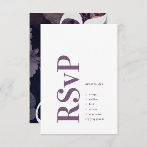 Modern Monogram Purple Fall Wedding RSVP Card