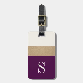 Modern Monogram Purple Gold Striped | Luggage Tag by OakStreetPress at Zazzle