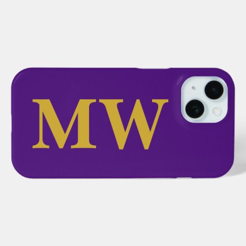 Modern Monogram Purple  Gold Stylish Minimalist iPhone 15 Case