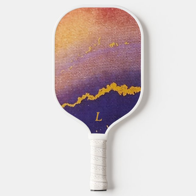 Modern Monogram Purple Ink  Pickleball Paddle (Front)