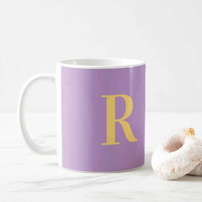 Modern Monogram Purple Lilac Coffee Mug (With Donut)