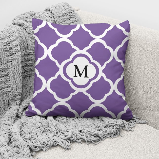 Modern Monogram Purple Pattern Throw Pillow (Creator Uploaded)