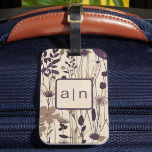 Modern Monogram Purple Wildflowers Luggage Tag