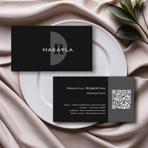 Modern Monogram QR Code Business Card