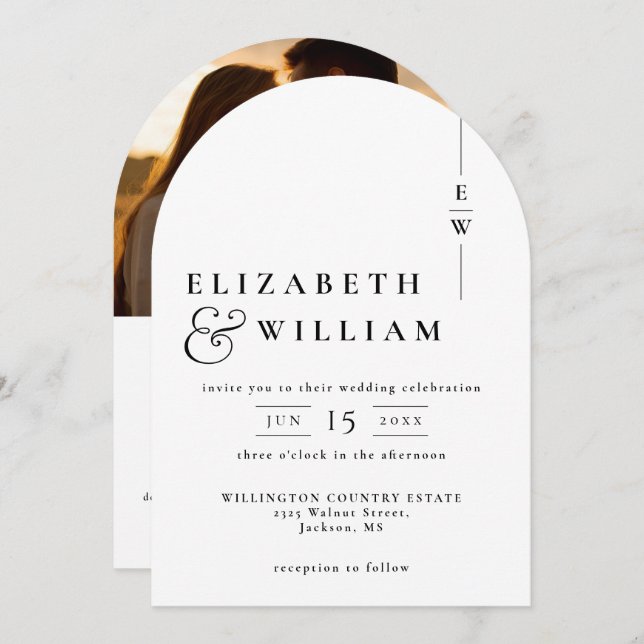 Modern Monogram QR Code Photo Wedding Arch Invitation (Front/Back)