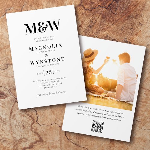 Modern Monogram QR Code Photo Wedding Invitation