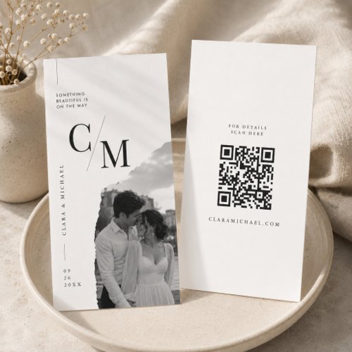 Modern Monogram QR Save the Date Wedding Card.