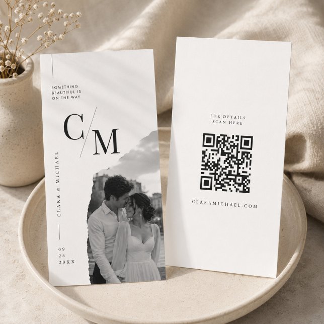 Modern Monogram QR Save the Date Wedding Card. (Creator Uploaded)