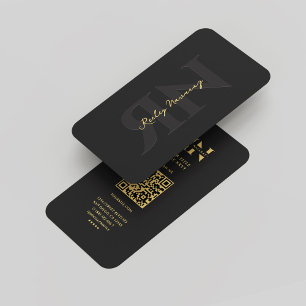 Modern Monogram R N Professional Black Gold Business Card